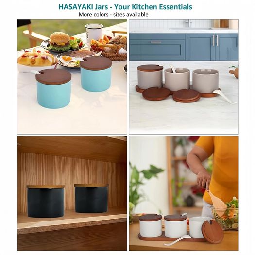 Brand New HASAYAKI Condiment Jars, Set of 3 Porcelain Seasoning Jars,