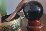 Obsidian sphere and singing bowl