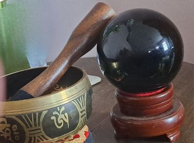 Obsidian sphere and singing bowl