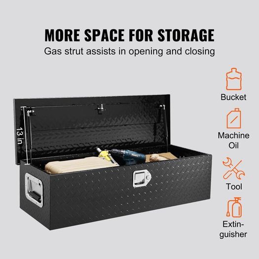 83L Heavy Duty Aluminium Truck Tool Box, Diamond Plate Storage Chest with Lock and Side Handles, Black, 990 x 330 x 254 mm
