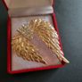 Gold Tone Angel Wing Brooch with Sparkling Crystals Large Guardian Angel Pin Badge Statement Broach Image 3
