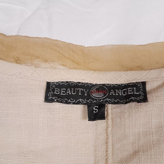 Beauty Angel Beige Neutral Ruffled Chiffon Collar Charm Trim Jacket