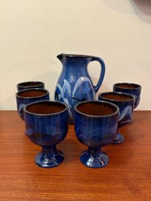 Retro Vintage jens carlsen for kilkenny design Water Jug and six goblets with fruit bowl
