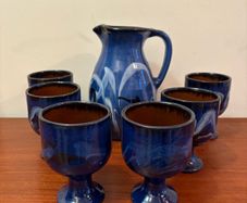 Retro Vintage jens carlsen for kilkenny design Water Jug and six goblets with fruit bowl