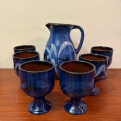 Retro Vintage jens carlsen for kilkenny design Water Jug and six goblets with fruit bowl