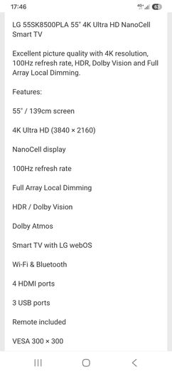 Lg 55 nano-cell .sk8500pla Smart Tv.