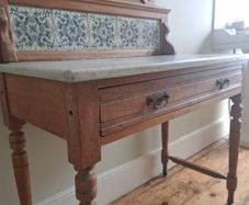 Antique Victorian pine washstand wash stand with marble top and tiled splash back