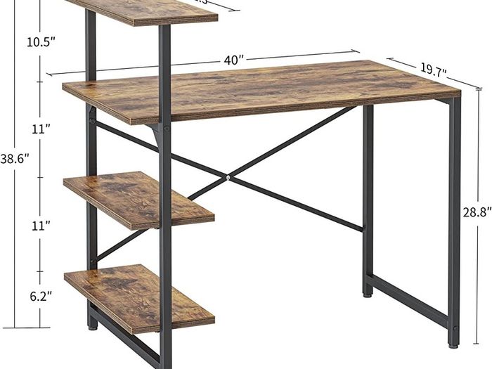 FREE SHIPPING Small Computer Desk with Shelves 100x50x98 cm, Home Office Desk, Study Writing Office Table, 4 Tier Shelf, Brown