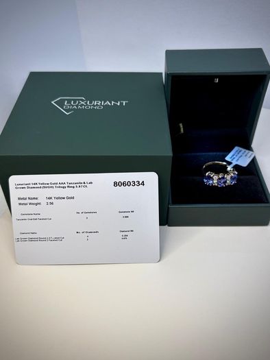 Gold 14K (585) Yellow Gold AAA Tanzanite & Lab Grown Diamond