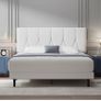 Double Bed Frame, White, Upholstered Wooden Slat Bed Frame with Headboard Image 8
