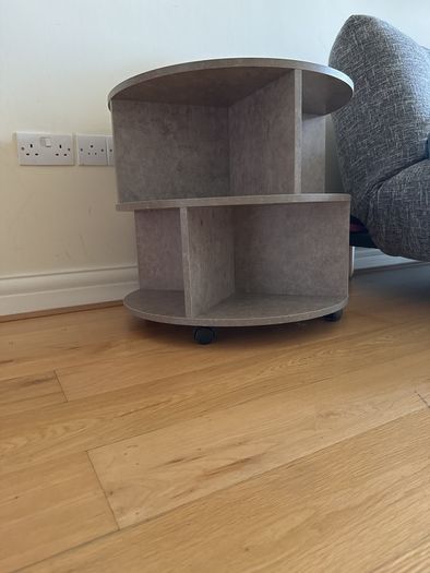 Modern Round Coffee Table with Wheels & Smart Storage (60cm, Concrete Effect)