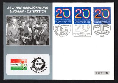 2009 Hungary, Austria & Germany 20 years of border opening between Hungary and Austria Commemorative Stamps Combined First Day Cover (FDC)