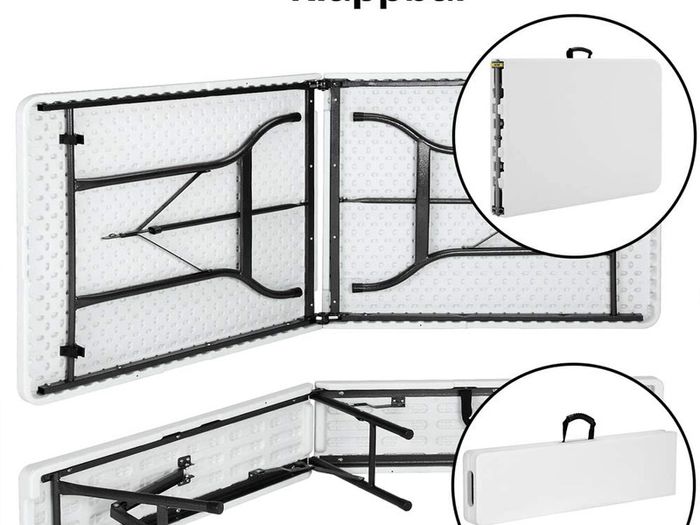 Beer tent set, foldable, 2 beer benches, 1 beer table, plastic handle, white, marquee set, camping garden furniture