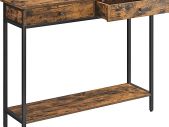 Console Table, Hallway Table, Side Table, Sofa Table with 2 Drawers, Steel Frame, Hallway, Living Room, Industrial Design, Vintage Brown/Black