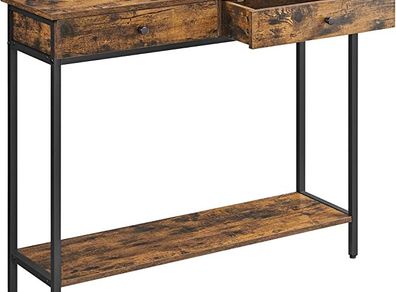 Console Table, Hallway Table, Side Table, Sofa Table with 2 Drawers, Steel Frame, Hallway, Living Room, Industrial Design, Vintage Brown/Black