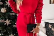 Red / Black Dress with a Belt