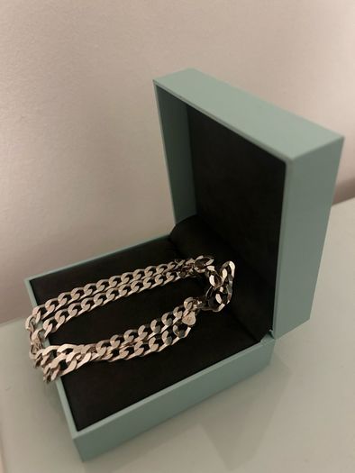 Sterling Silver Flat Square Curbed Men's Necklace