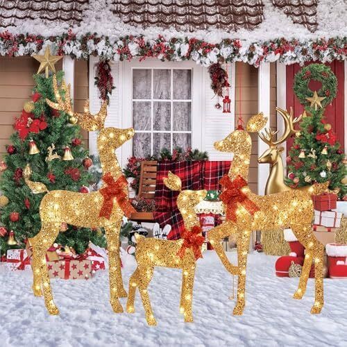 3 Piece 2D Lighted Christmas Deer Family Set