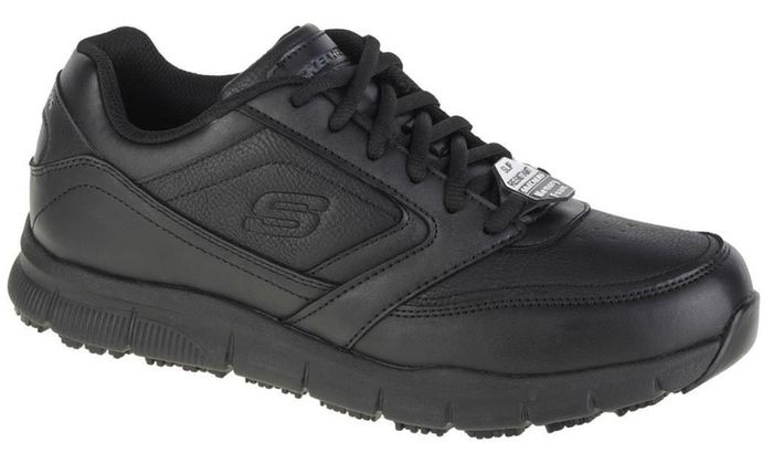 Skechers Work Relaxed Fit: Nampa SR, in black, with Memory Foam and slip-resistant soles.
