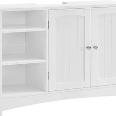 Under-Sink Cabinet Extra Long 90 x 30 x 60 cm 2 Doors Bathroom Cabinet Open Compartments Height-Adjustable Shelves White