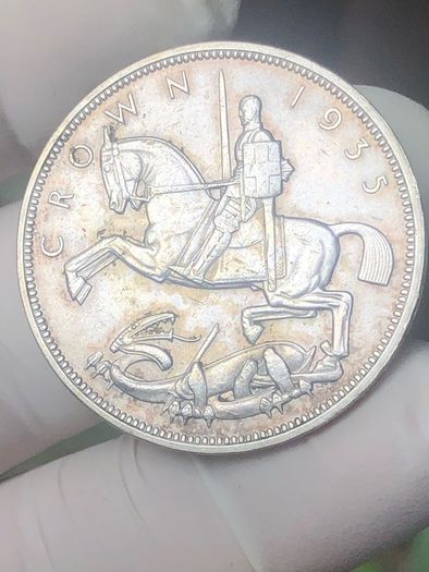 Silver 1935 Crown "George Rocking Horse" High grade