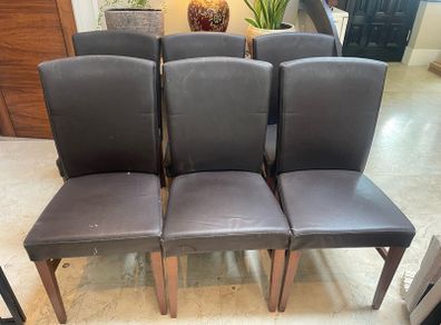 6 x Sturdy Leather Ex Meadows & Byrne Kitchen Dining Chairs - Can Deliver