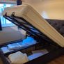 King size ottoman storage bed with navy velvet headboard Image 2