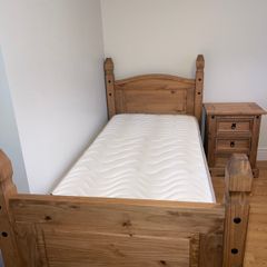 Bed, mattress & side drawer set
