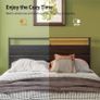 Double Bed Frame with Heaboard & LED lights,4ft6 Metal Wooden Bed Frame Double Bed with Charging Station,Mattress Base/Underbed Storage,Heavy Duty Strong Slats Support,Black Bed 135x190cm Image 5