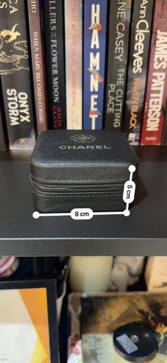 Chanel-inspired earrings presented in an elegant Chanel-style jewellery box