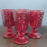 Fabulous Vintage Retro Set of Four Matching Small Universal Footed Red Glasses with a Fleur de Lis Relief Pattern - Perfect for Halloween Image 3
