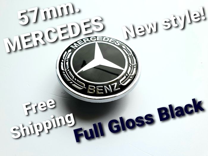 Mercedes - Benz 57mm gloss BLACK Wreath Flat Bonnet Badge Emblem A2228170415  /  A2048170616