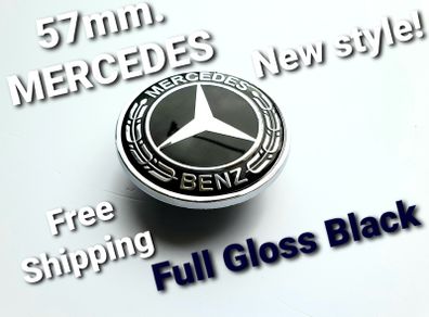 Mercedes - Benz 57mm gloss BLACK Wreath Flat Bonnet Badge Emblem A2228170415  /  A2048170616