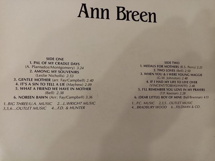ANN BREEN. Medals For Mothers. Original 1986 Irish Pressing. LP. Vinyl. Record. Album.