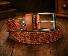 Unisex Genuine Leather Belt Vintage Embossed Design with Antique Buckle Casual & Formal Waist Belt