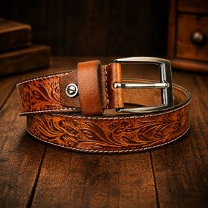 Unisex Genuine Leather Belt Vintage Embossed Design with Antique Buckle Casual & Formal Waist Belt