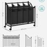Laundry sorter 4 compartments black laundry basket, laundry collector with 4 removable cloth bags, laundry holder on wheels, laundry sorter, stable, 4 x 35 liters, black Image 3