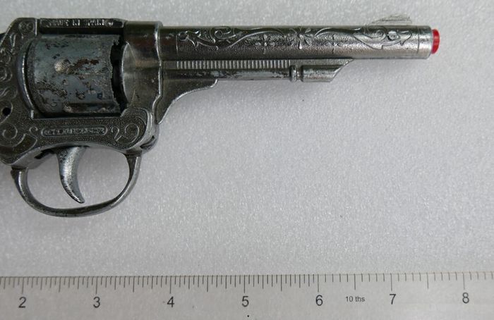 Vintage 60s Metal Cap Gun Firecracker Pistol, Wooden Handle