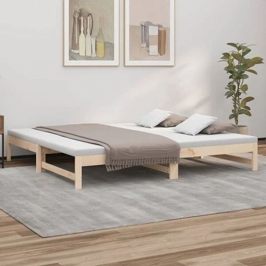 Day Bed | Natural Wood | Solid Pine Wood | Standard Double | Pull-Out
