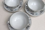 Ridgeway white mist soup coupe &amp; saucers x 3