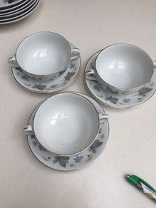 Ridgeway white mist soup coupe & saucers x 3