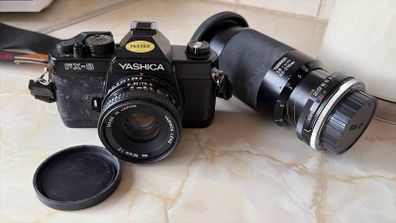 Yashica FX-3 film camera with 50mm lens and Tamron 80-210mm lens