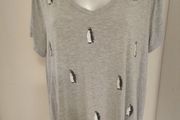 Evans grey V-neck sequin pinguin top size UK22 EU50 Postage included