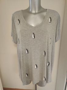 Evans grey V-neck sequin pinguin top size UK22 EU50 Postage included