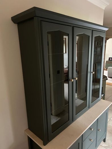 Dark green & birch kitchen cabinet