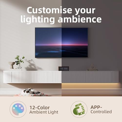Floating TV Stand Unit with RGB LED Light - 220CM Wall Mounted