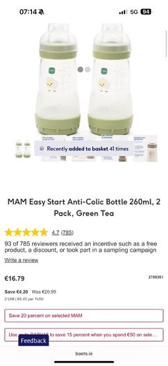 Mam baby bottles 2 pack 260mls