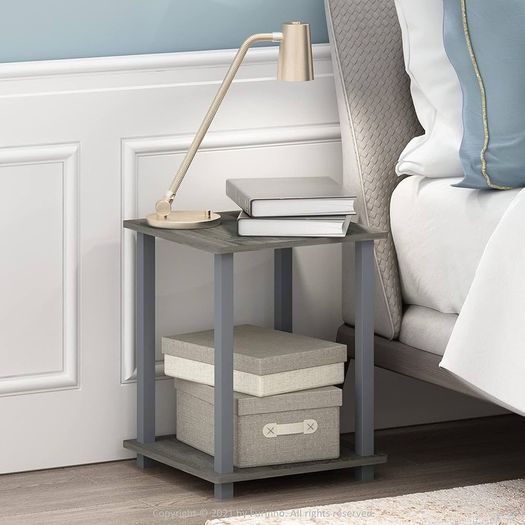 NEW SALE | Simplistic 2-Pack End Table, Side Table, French Oak Grey/Grey, 39.6 x 39.6 cm