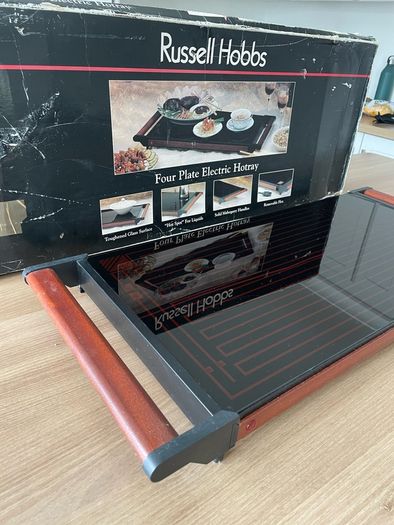 Vintage Russell Hobbs Hot Tray Plate Warmer Glass Mahogany