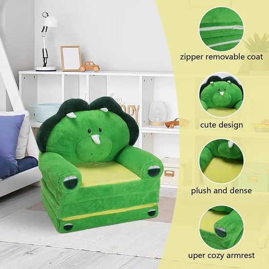 Dinosaur Foldable Kids Sofa,Toddler 2 in 1 Flip Open Sofa Bed,Children Couch Backrest Armchair for Bedroom Livingroom,Birthday Gift for Boys Girls,Green